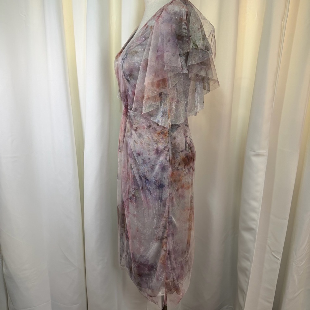 NWT Rene Ruiz Collection ‘Flutter Sleeve Tulle Cocktail Dress’ in Purple Floral - Picture 8 of 16